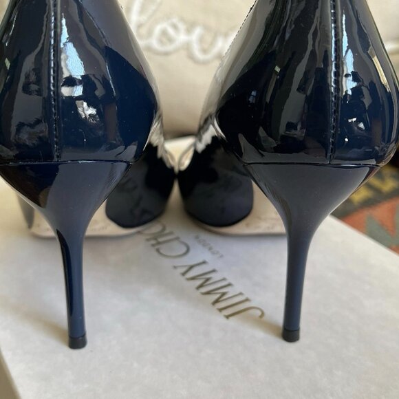 Jimmy Choo MEI Navy Patent Leather Almond Toe Pump Heels - Picture 8 of 15